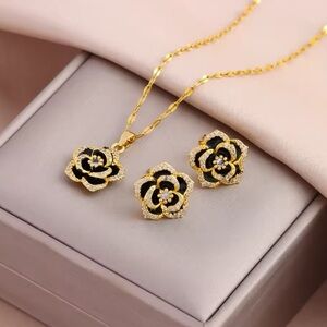 Gold Filled Floral Rose Cubic Zirconia Jewelry Set